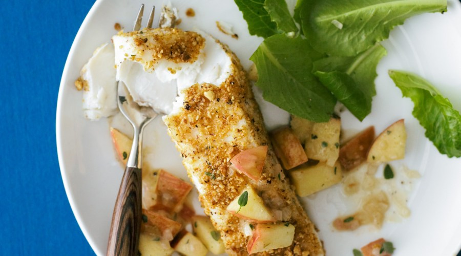Hazelnut-Crusted Halibut with Apple Salsa newsletter size