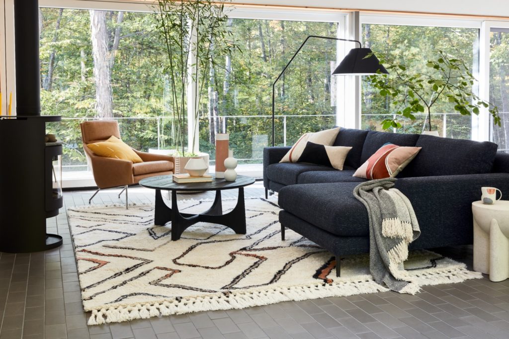 west elm spring 2021 catalog - wanderer shag rug lifestyle shot