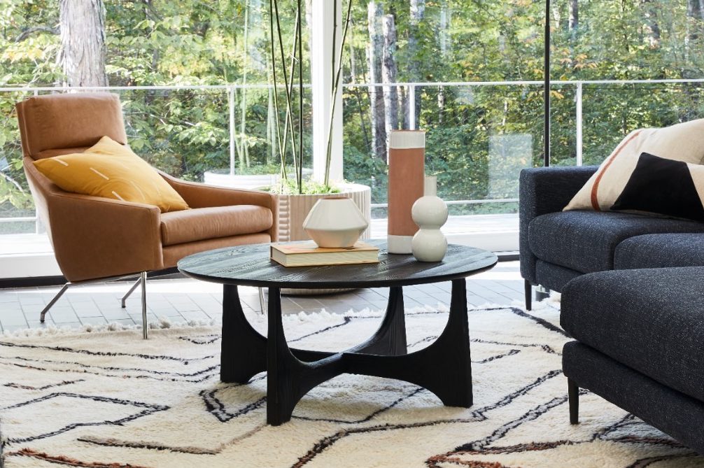 west elm spring 2021 catalog - wanderer shag rug lifestyle shot