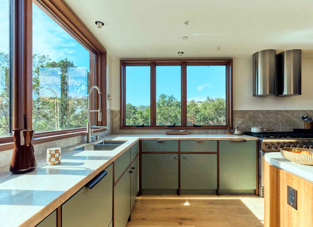 Kitchen with green cabinetry