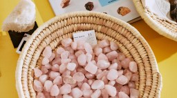 Crystals in a basket at Wine and Rock Shop in Yucca Valley, California