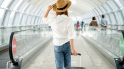 Woman at Airport with Suitcase
