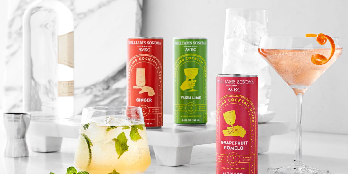 AVEC and Williams Sonoma Variety Pack shown on tabletop with cocktails.